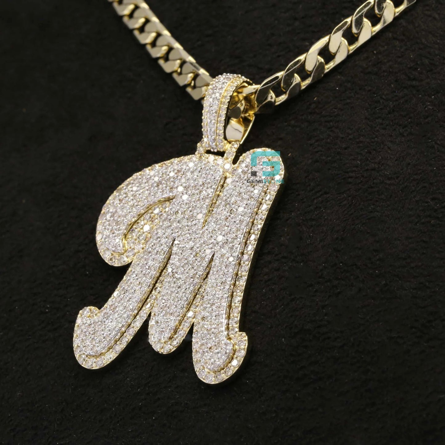 Men's 14K Gold VVS Round Moissanite Fully Iced Out M Pendant