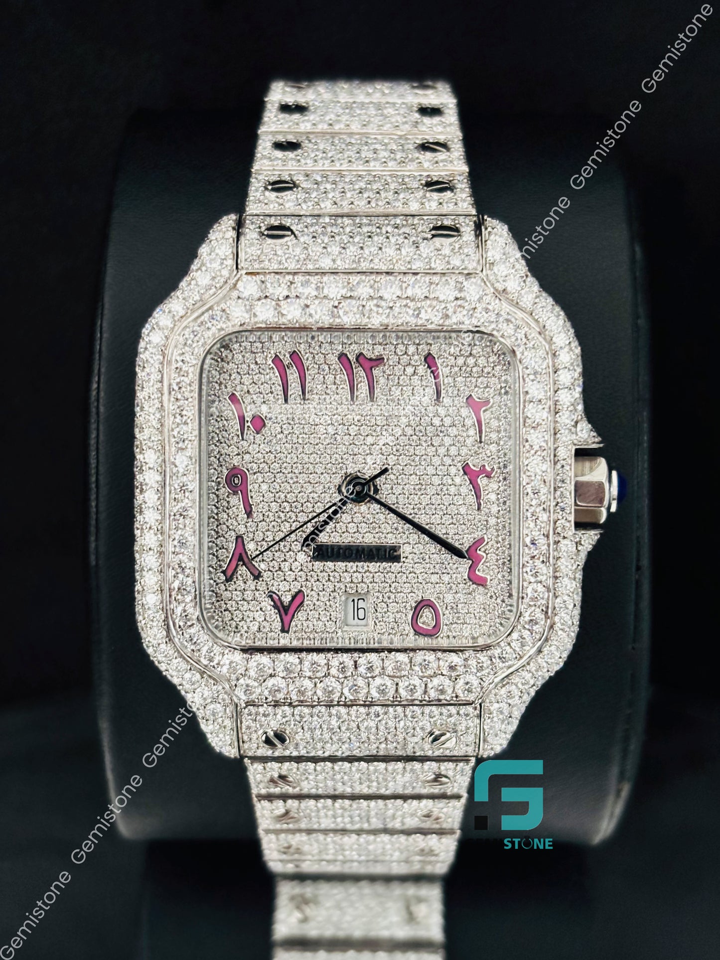 Pink Arabic Number moissanite Watch for Men