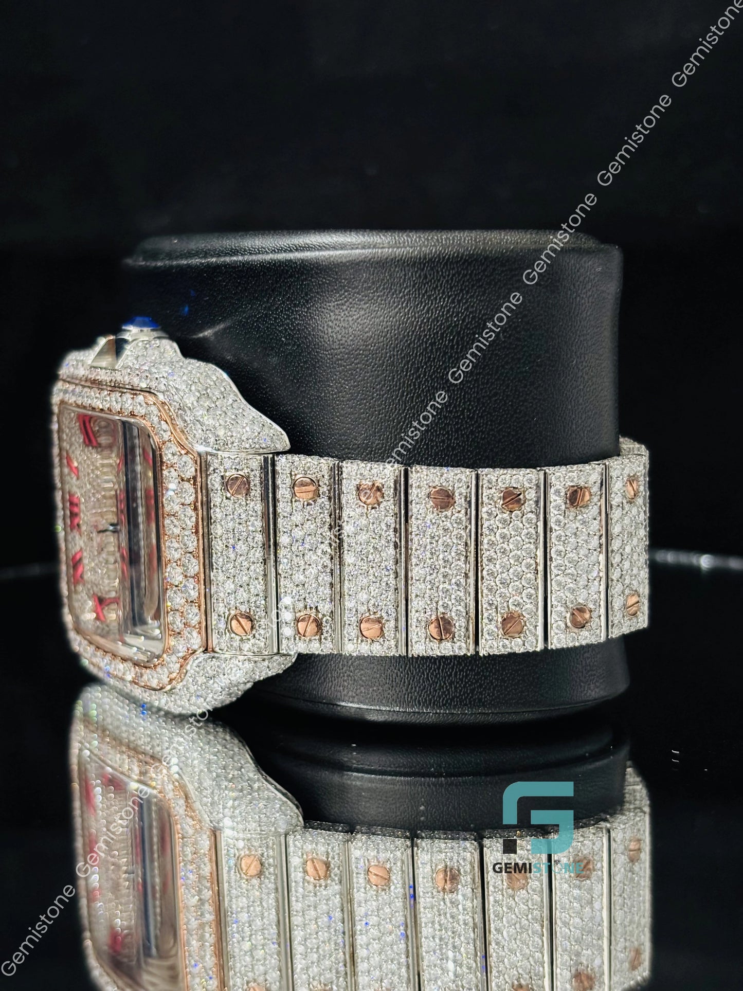 Pink Roman Number Bust Down Moissanite Watch