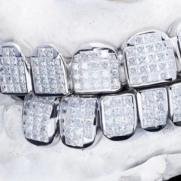 8 On 8 Moissanite Invisible Set Princess Cut Diamond Grillz