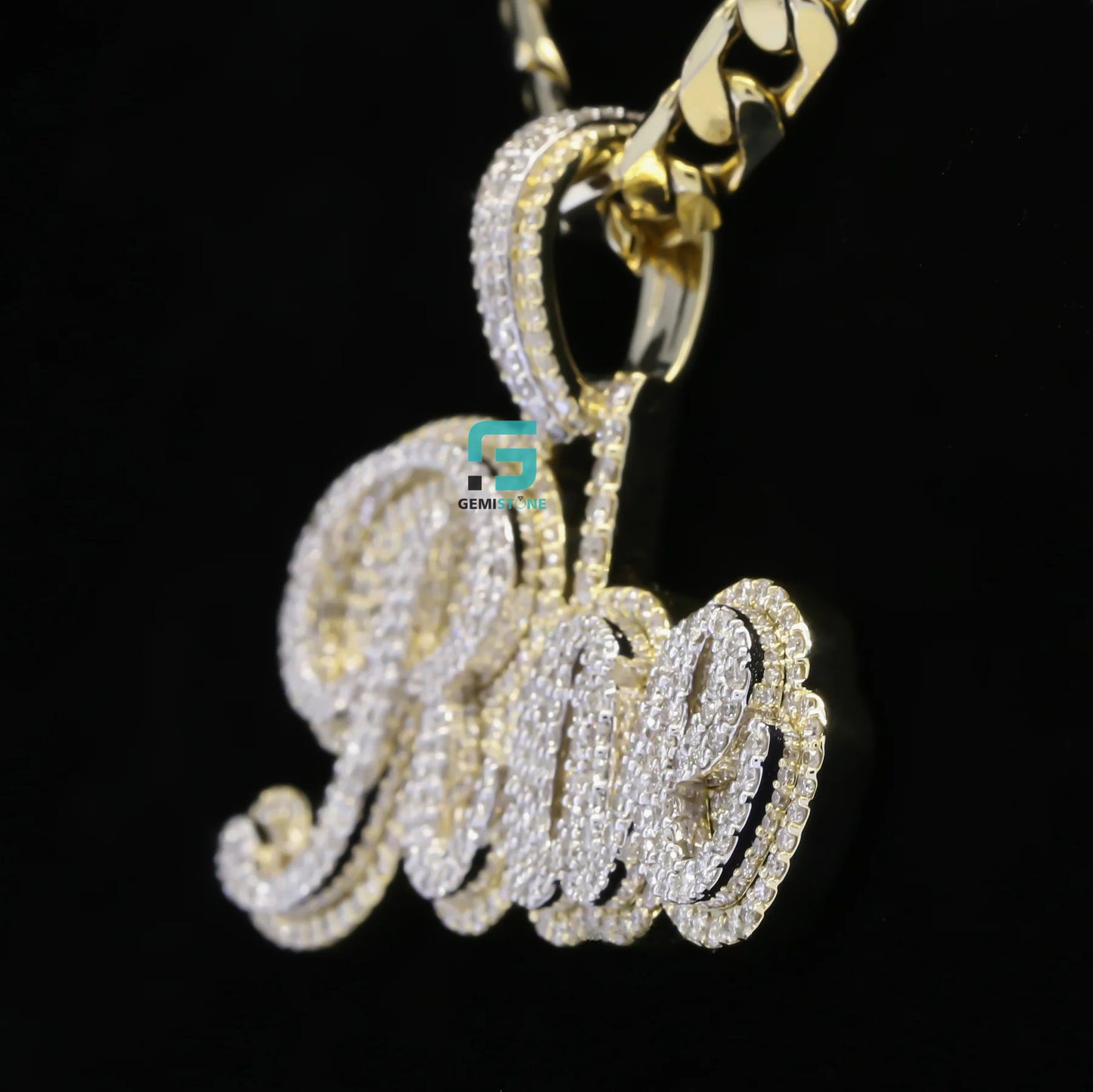 14K Gold Fully Iced Out VVS Moissanite Diamond Letter Pendant