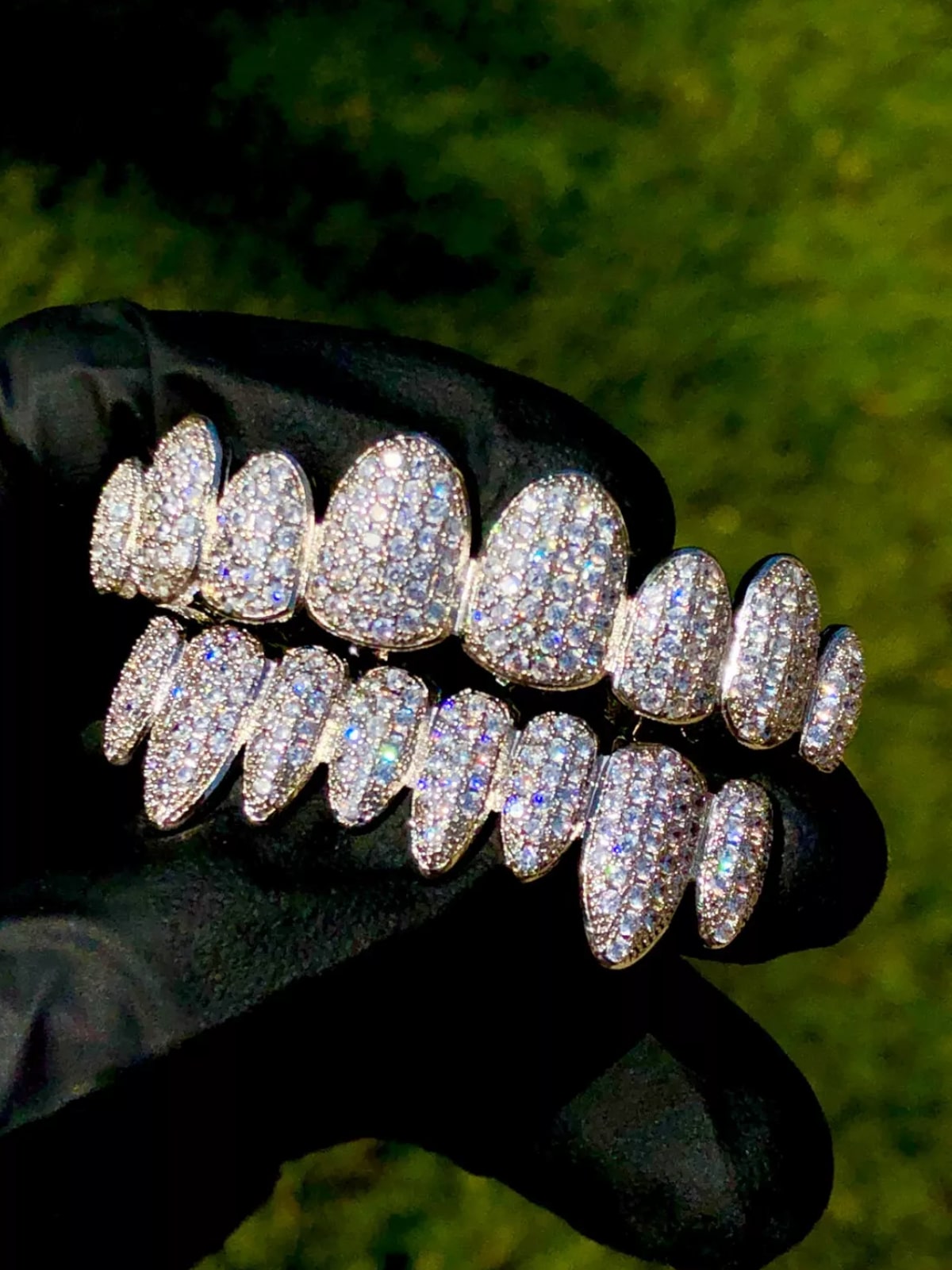 Fully Iced Out Joker Gold VVS Moissanite Diamond Grillz On Teeth