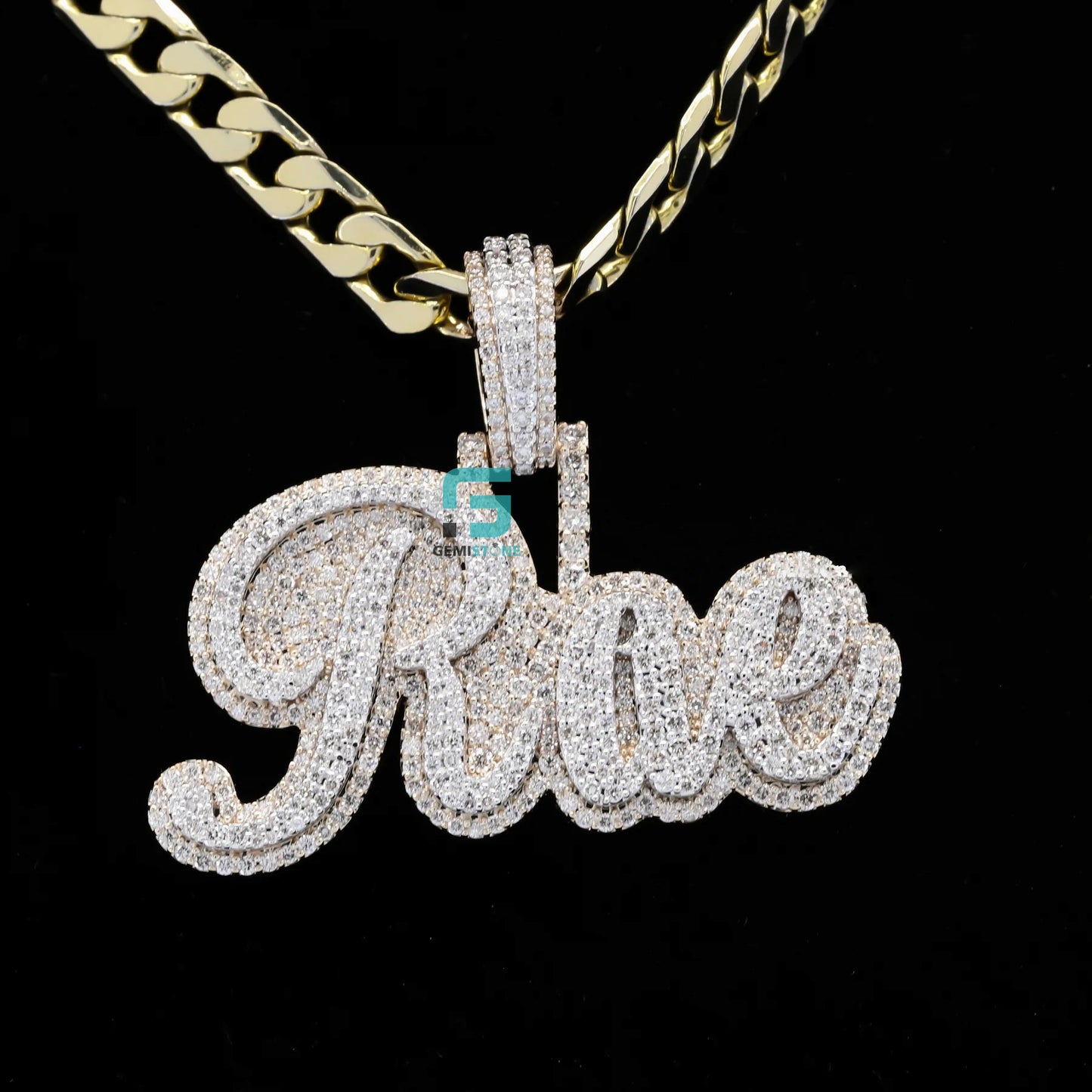 14K Gold Fully Iced Out VVS Moissanite Diamond Letter Pendant