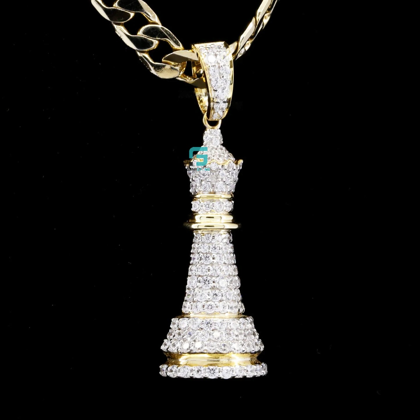 Chess Queen Shape Moissanite Fully Iced Out Bust Down Pendant