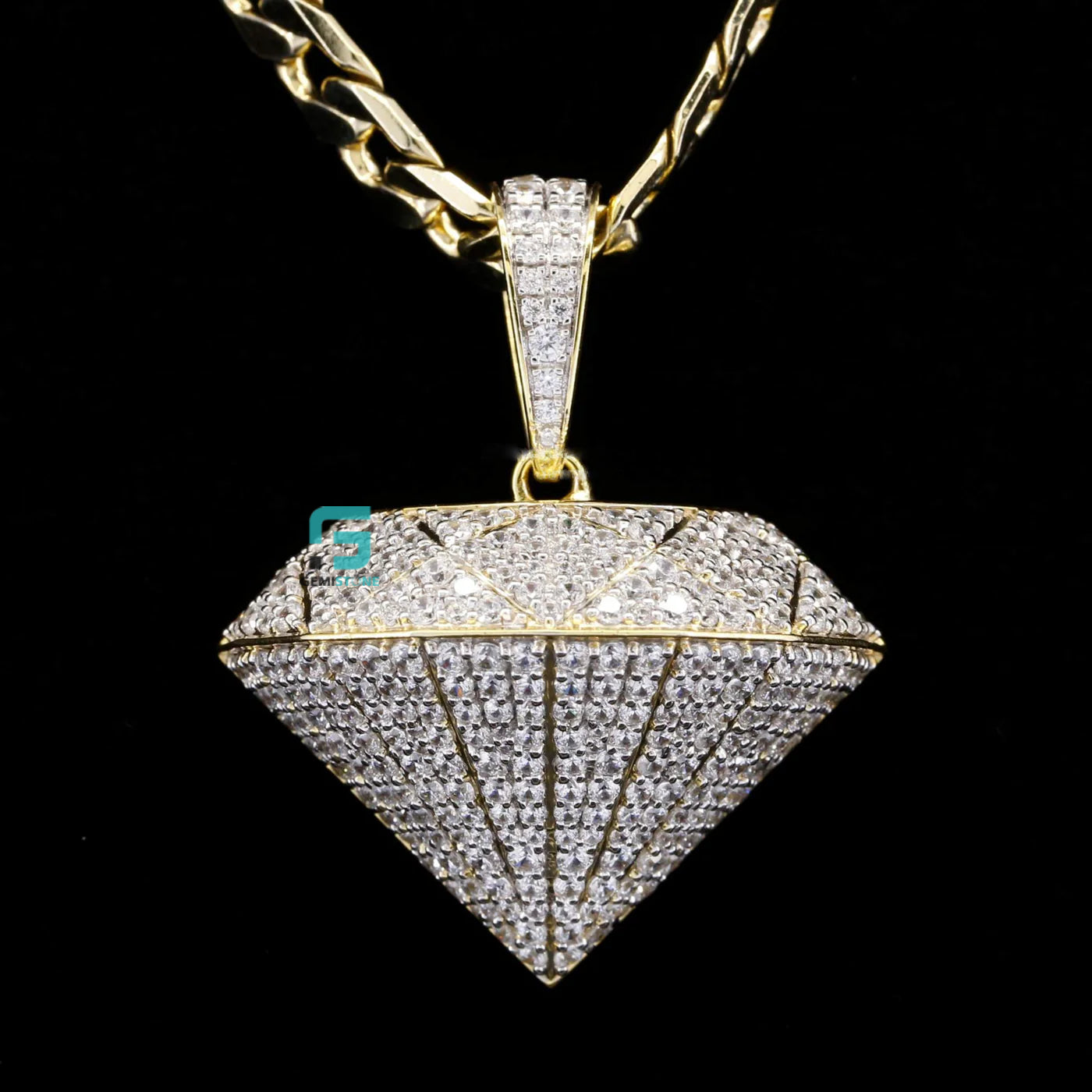14K Gold Men's Hip Hop Style Moissanite DIAMOND Shaped Pendant