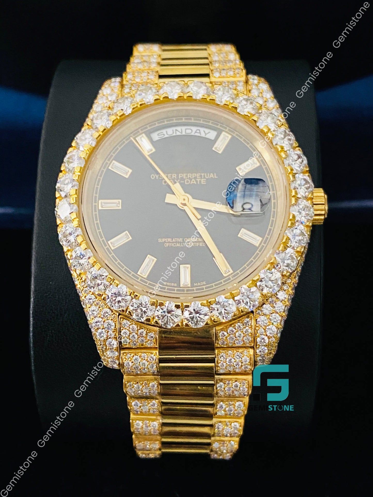Rapper Black Dial Moissanite Watch