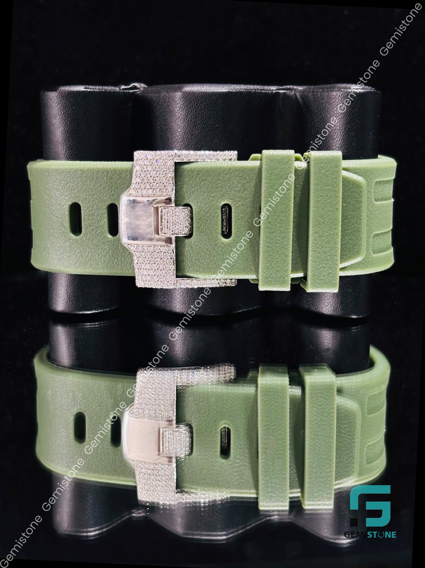 Rapper green Silicon Belt Moissanite Watch