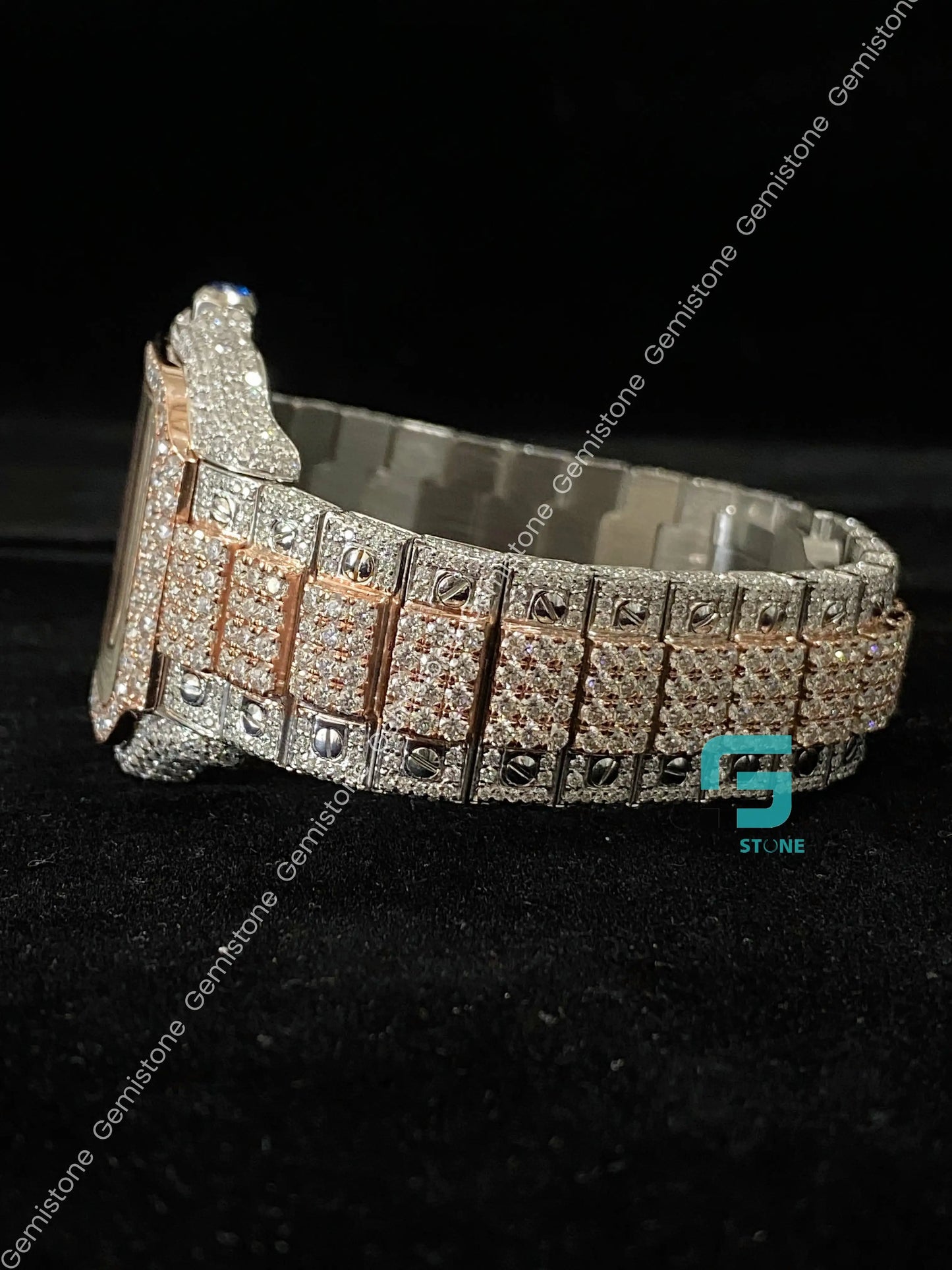 41MM Two Tone Fully Iced Out Skeleton Moissanite Watch Bust Down