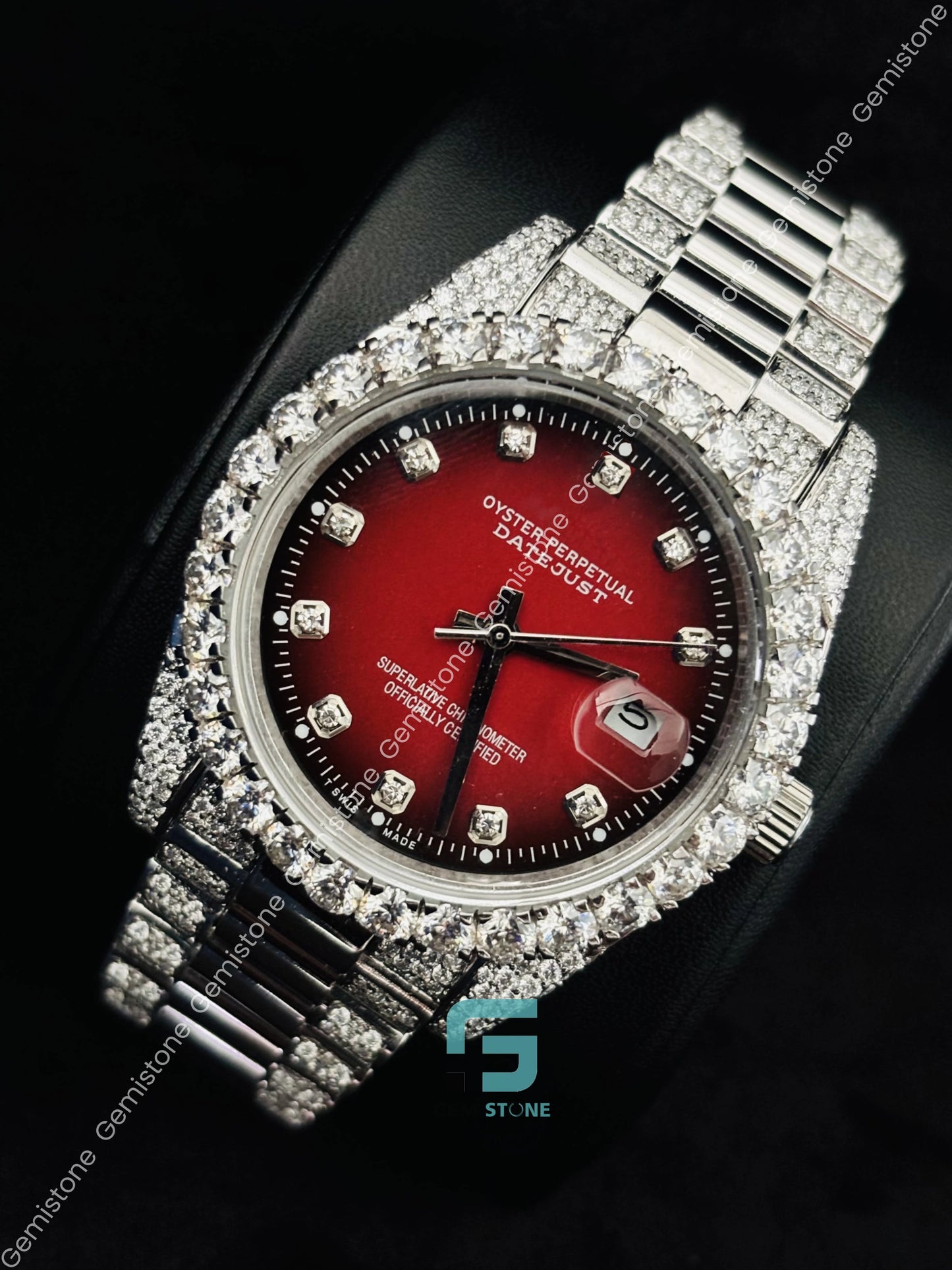Red Dial Moissanite Hip Hop Watch