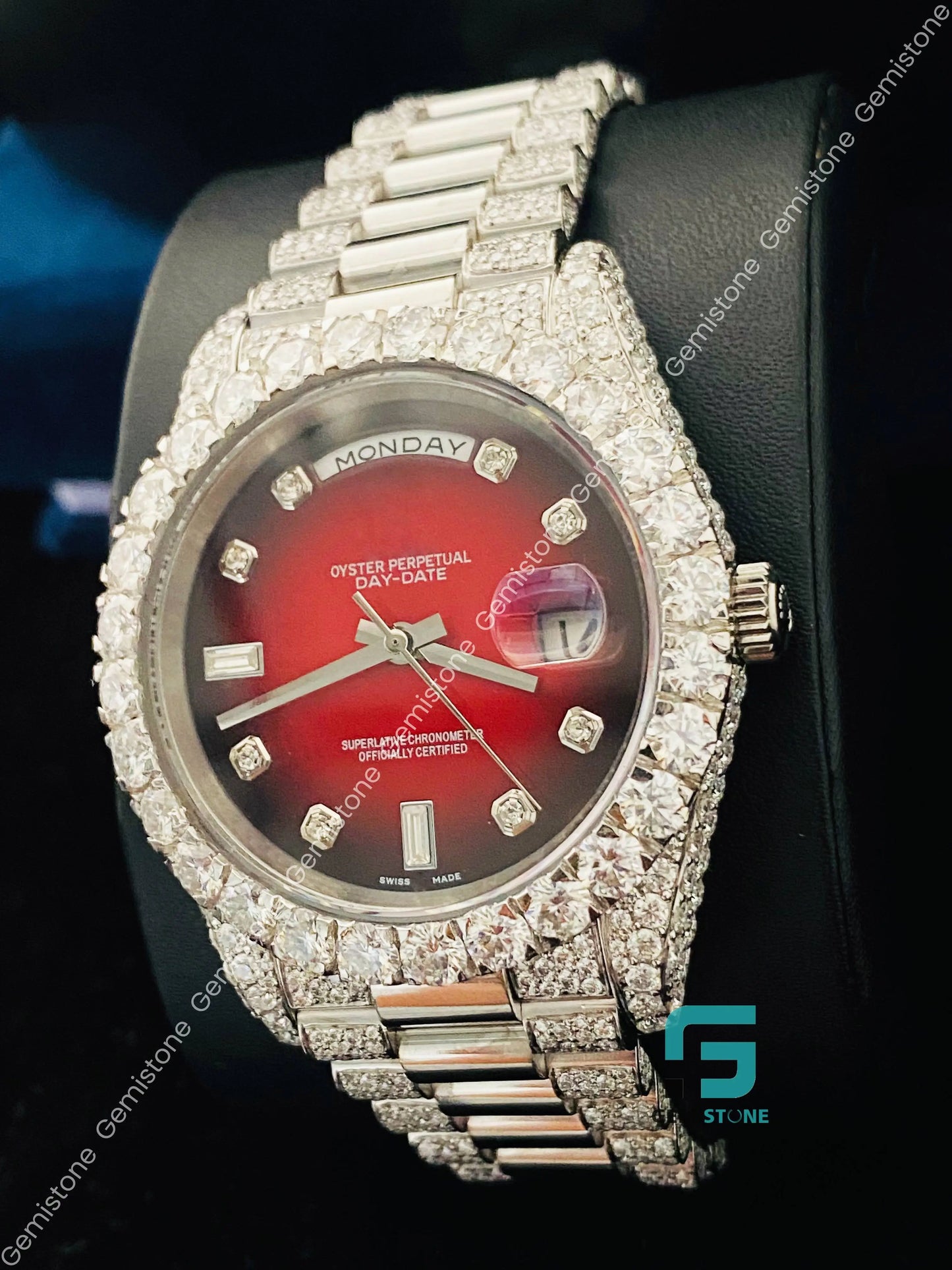 Red Dial Moissanite Watch For Men