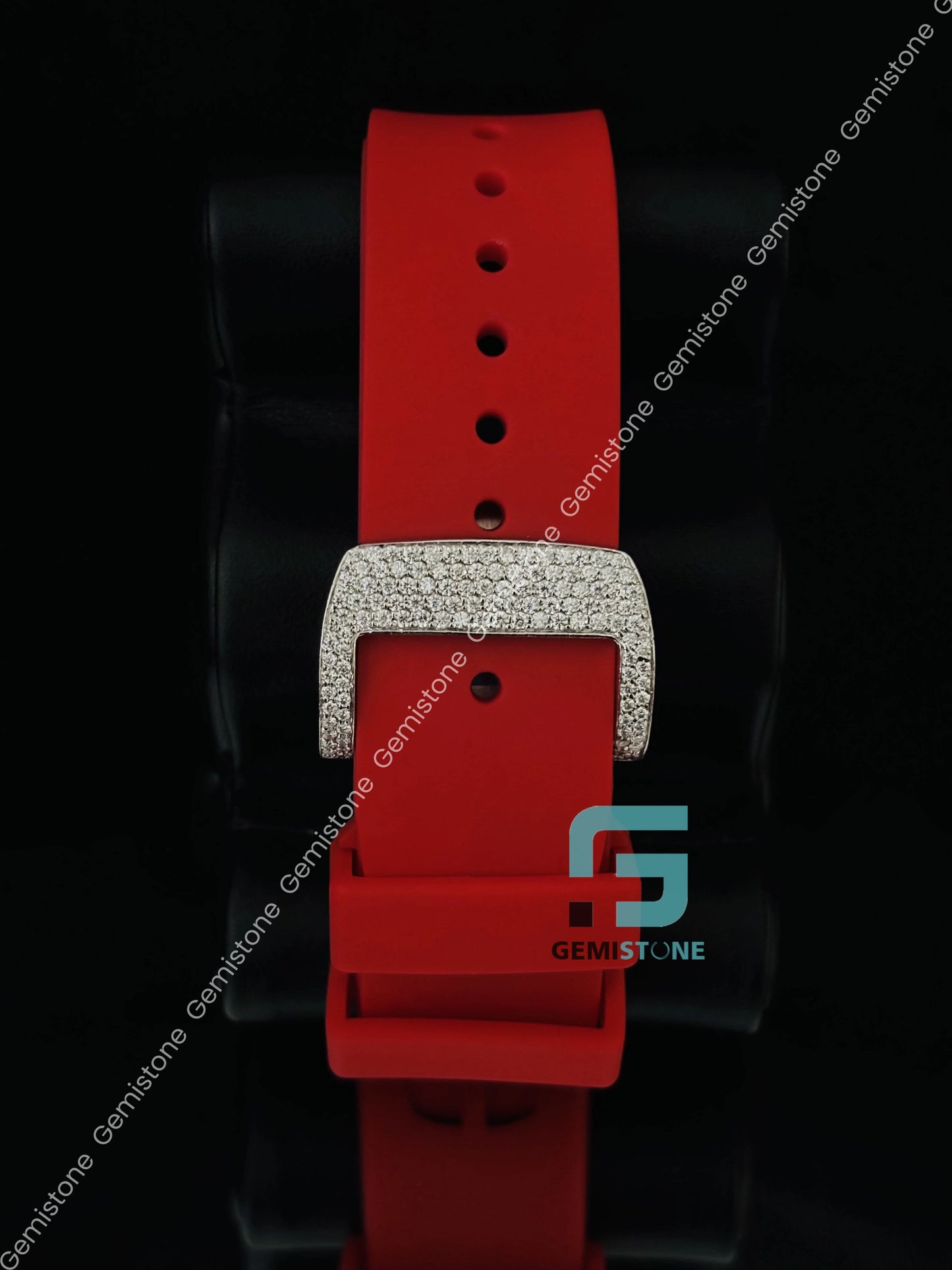Red Silicon Belt Skeleton Dial Moissanite Watch For Men_s