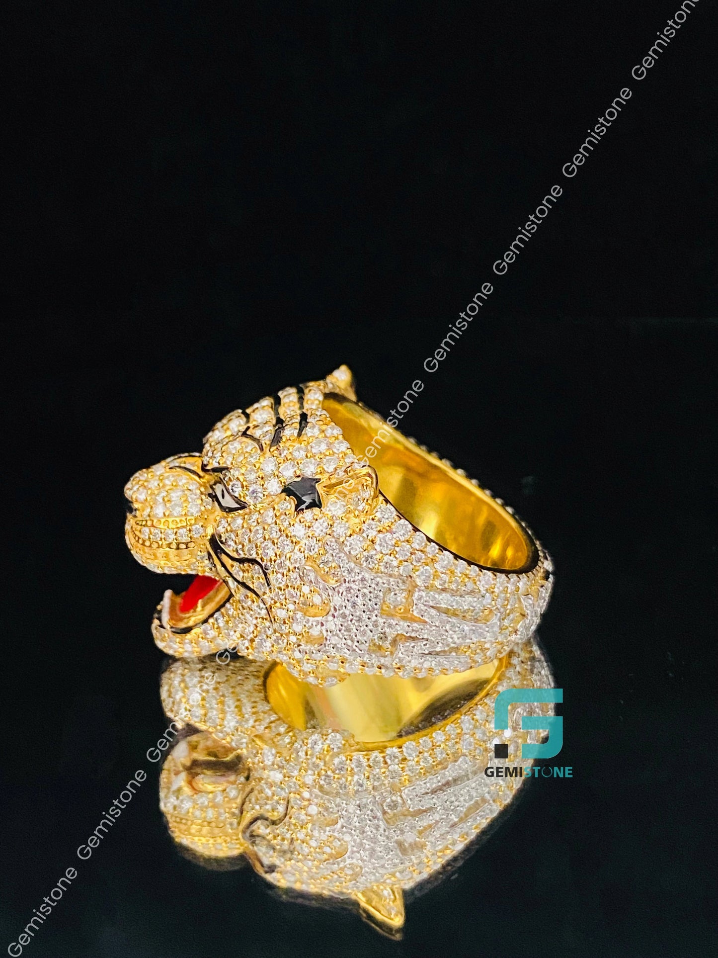 Roaring Head Tiger Hip Hop Bust Down Ring
