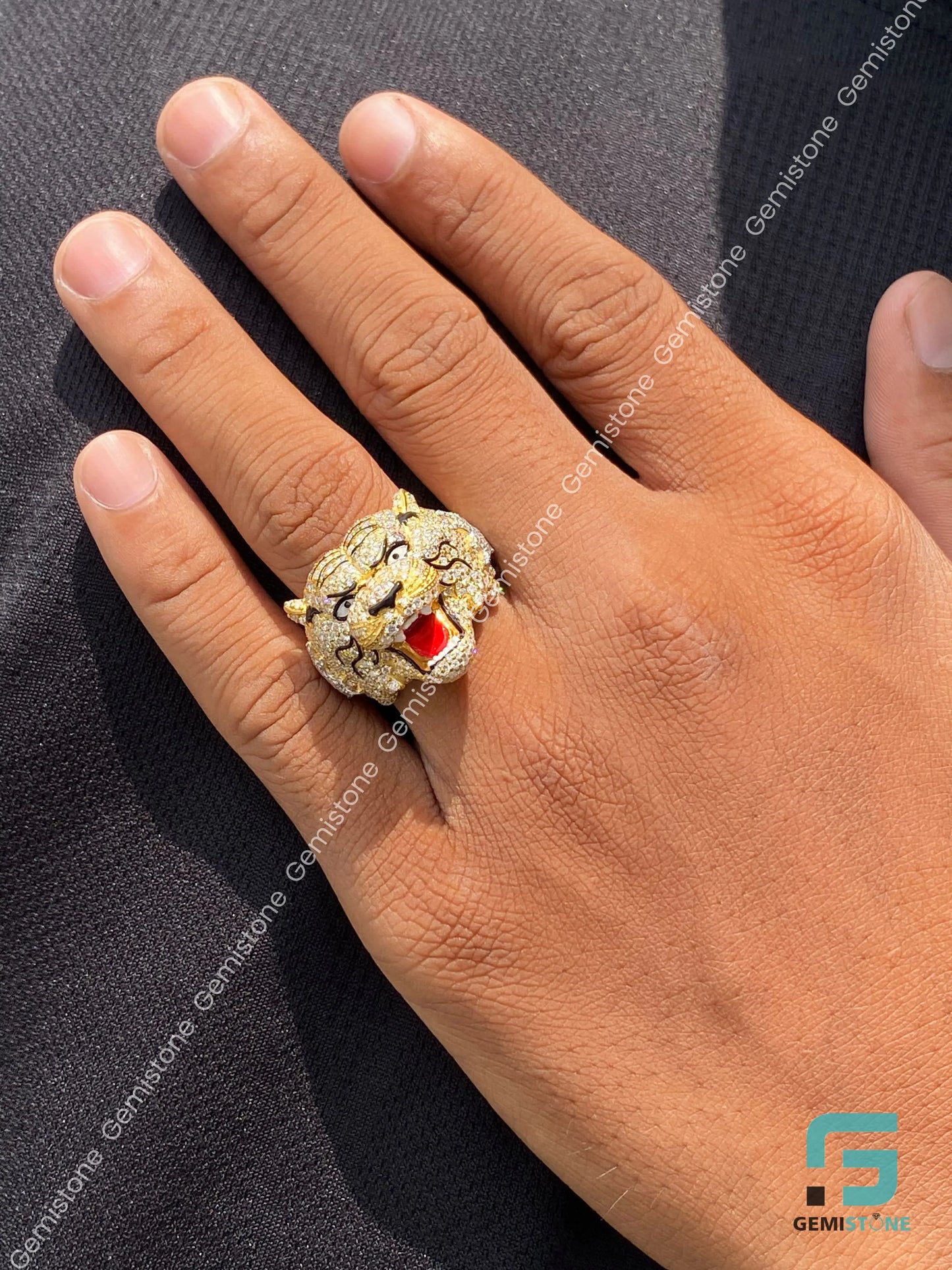 Roaring Tiger Face Moissanite Ring