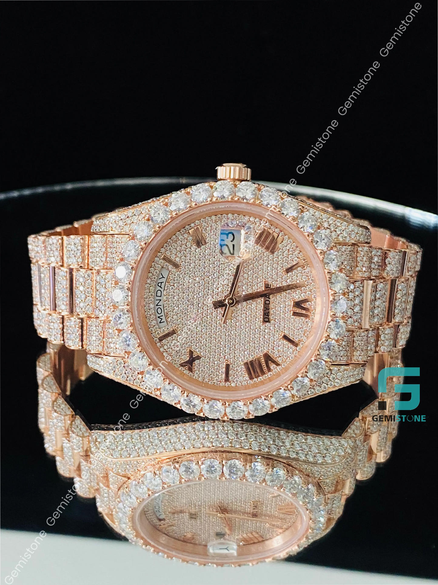 41MM Roman Dial Fully Iced Out Two Tone Custom VVS Moissanite Watch