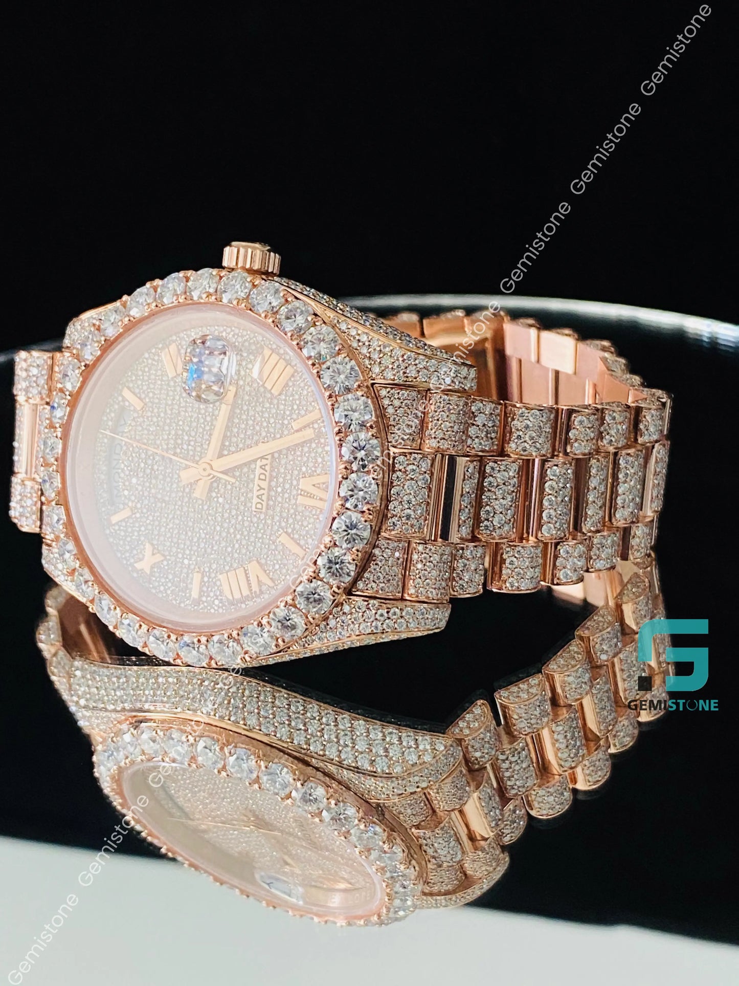 41MM Roman Dial Fully Iced Out Two Tone Custom VVS Moissanite Watch