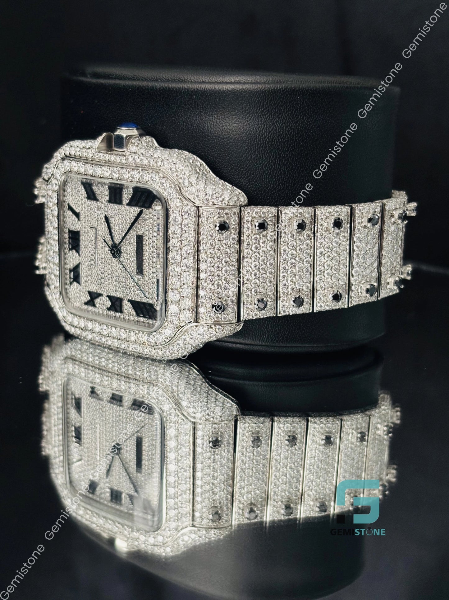 Roman Number Fully Studded Dial Moissanite Watch