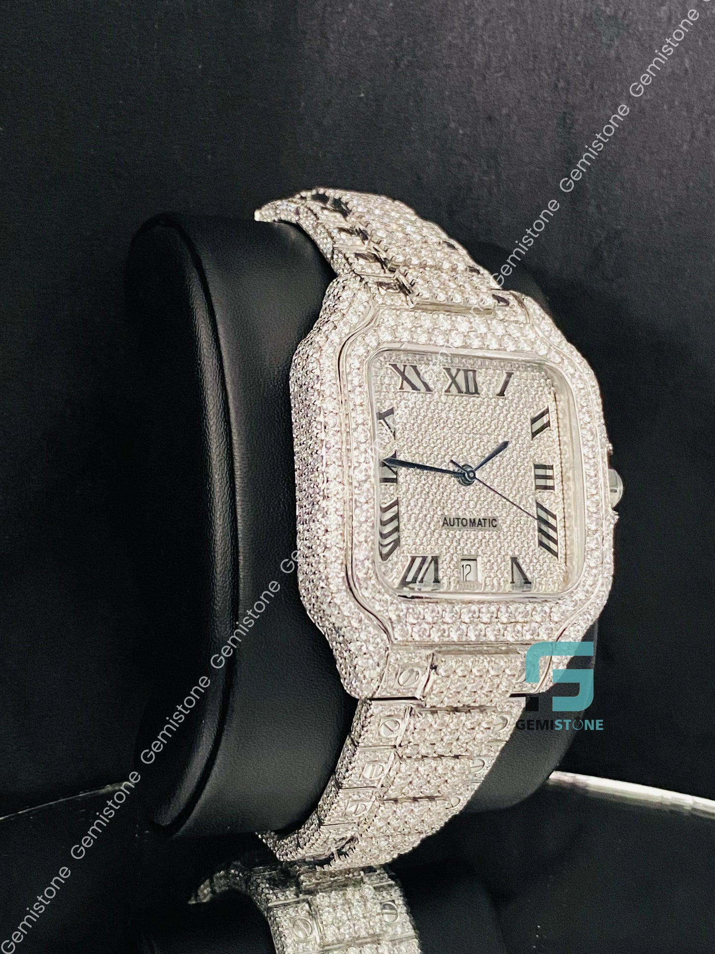 Roman Number Moissanite Bust Down Cartier Watch
