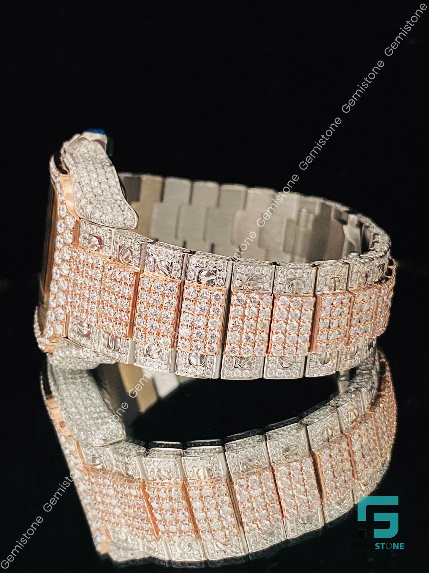 Mens Roman Number Two Tone VVS Moissanite Studded Diamond Watch