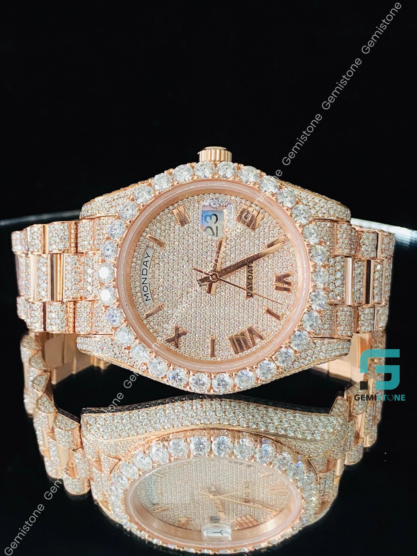41MM Roman Dial Fully Iced Out Two Tone Custom VVS Moissanite Watch