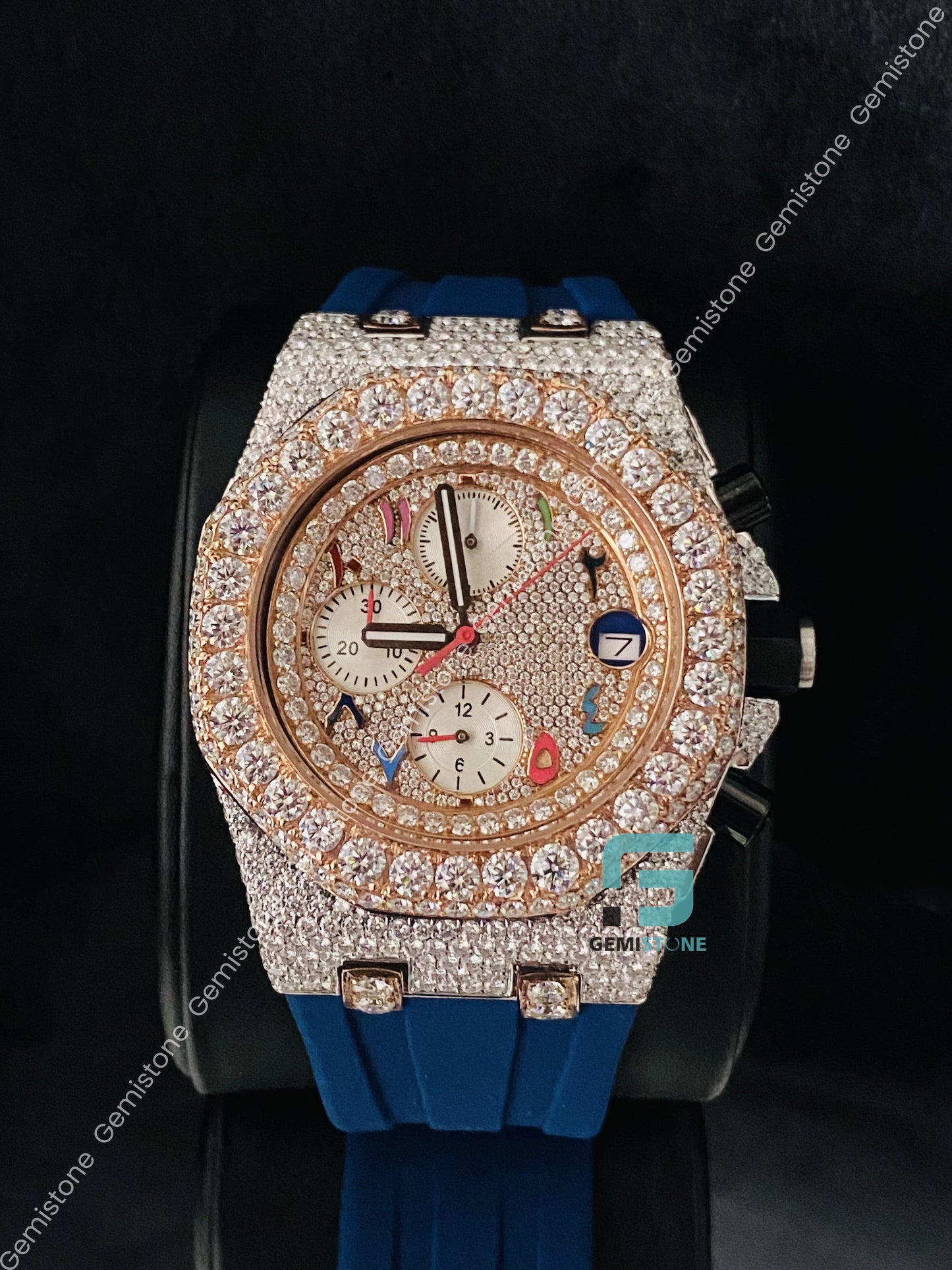 Rose Gold Plated Colorful Arabic Number Moissanite Watch