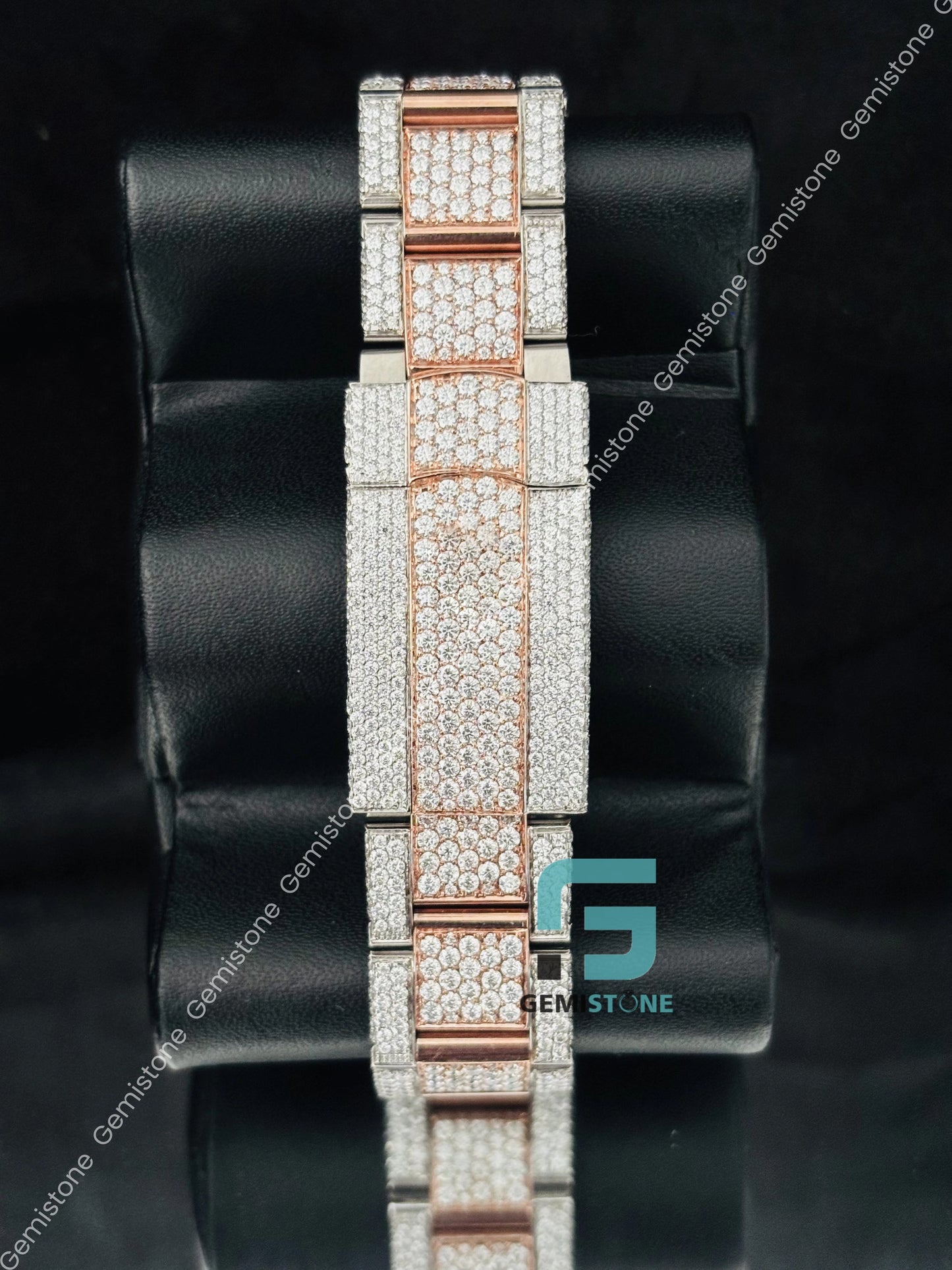 Rose Gold Plated Hip Hop Moissanite Bust Down Watch