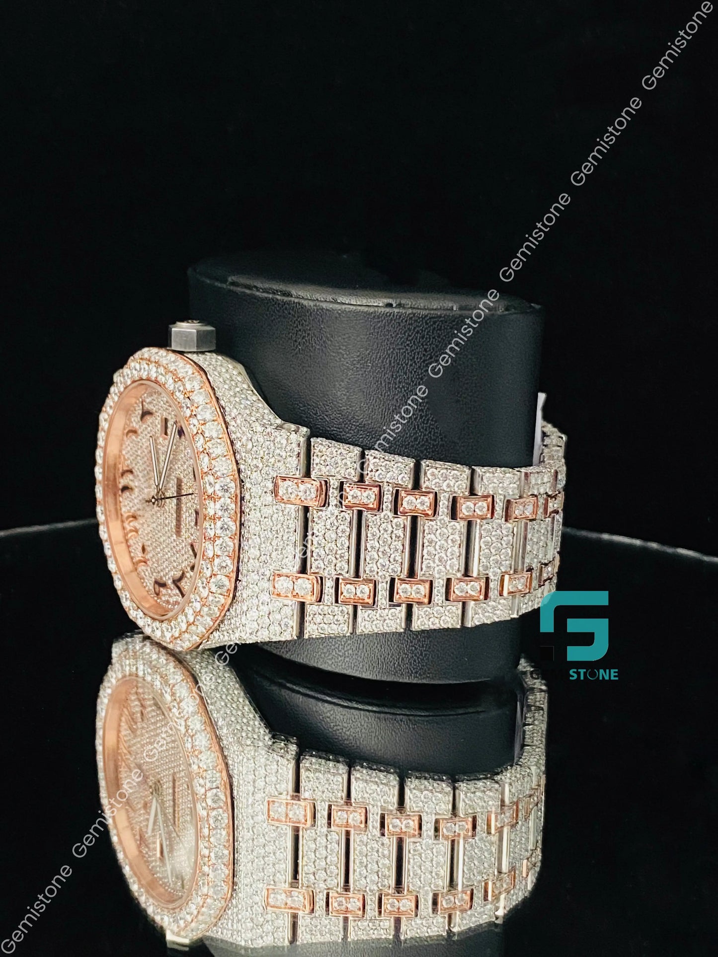 41MM Two Tone Arabic Number Fully Iced Out Moissanite Watch