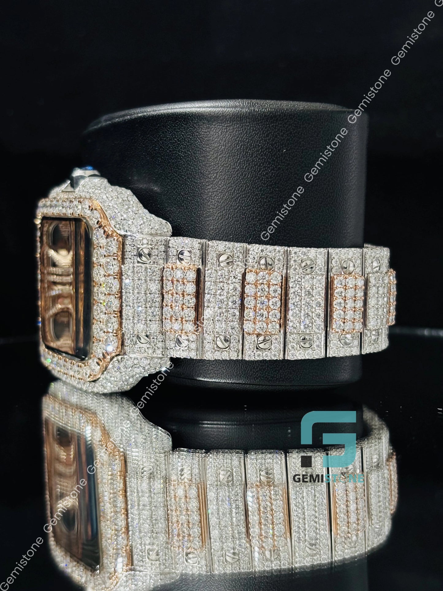 Rose Gold Plated Moissanite Rappers Skeleton Dial Watch