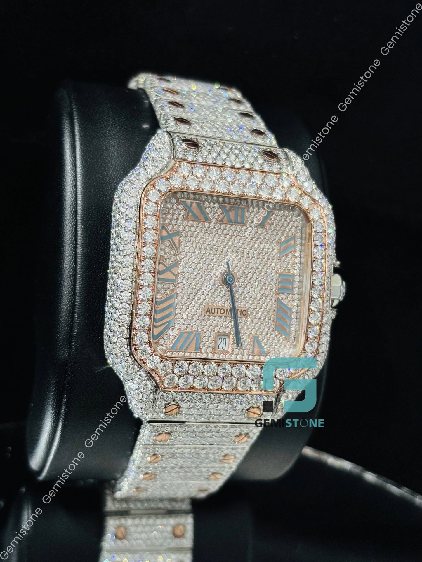 Rose Gold Plated Moissanite Roman Number Watch