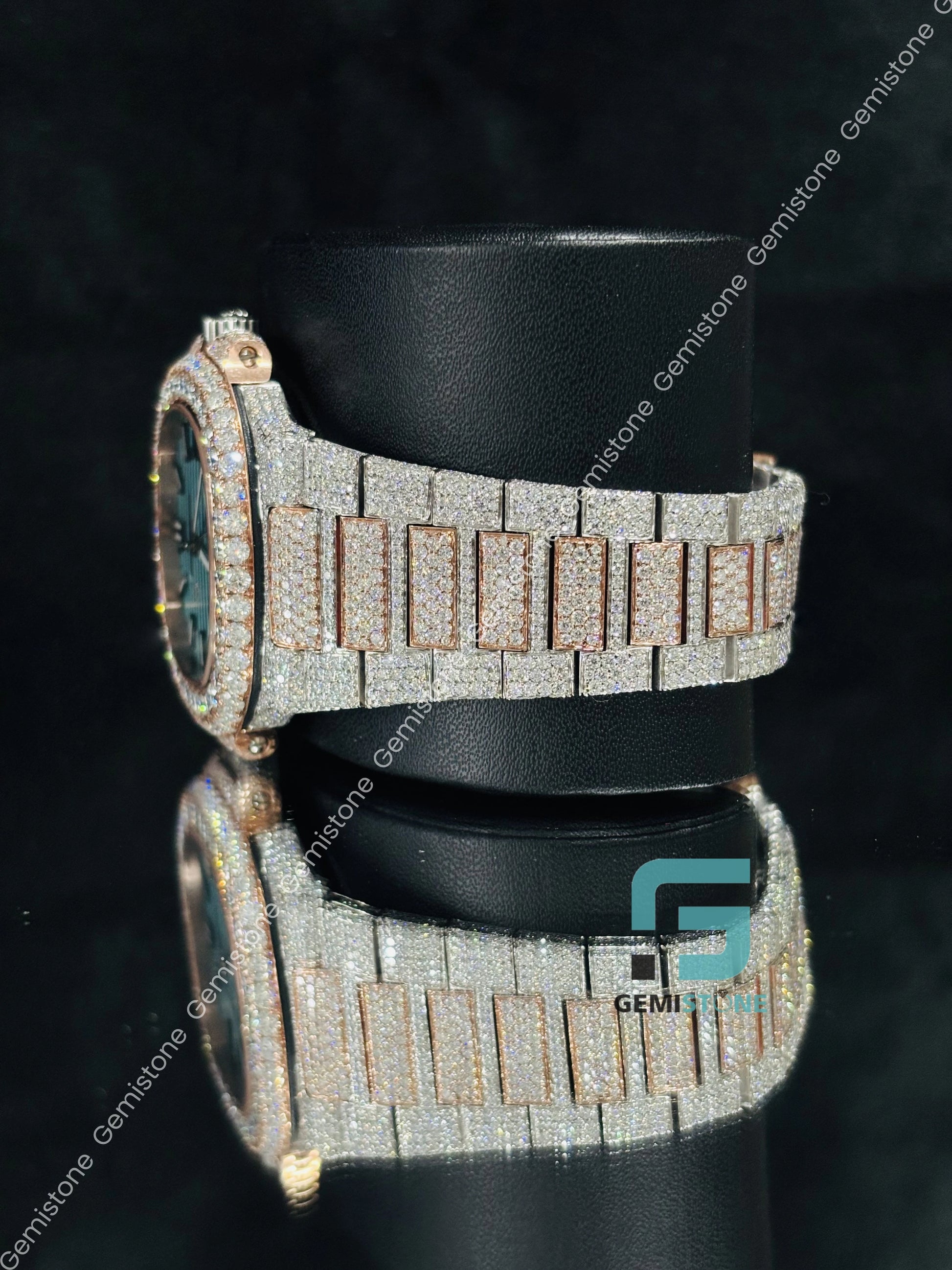 Rose Gold Plated Sky Blue Dial Moissanite Watch