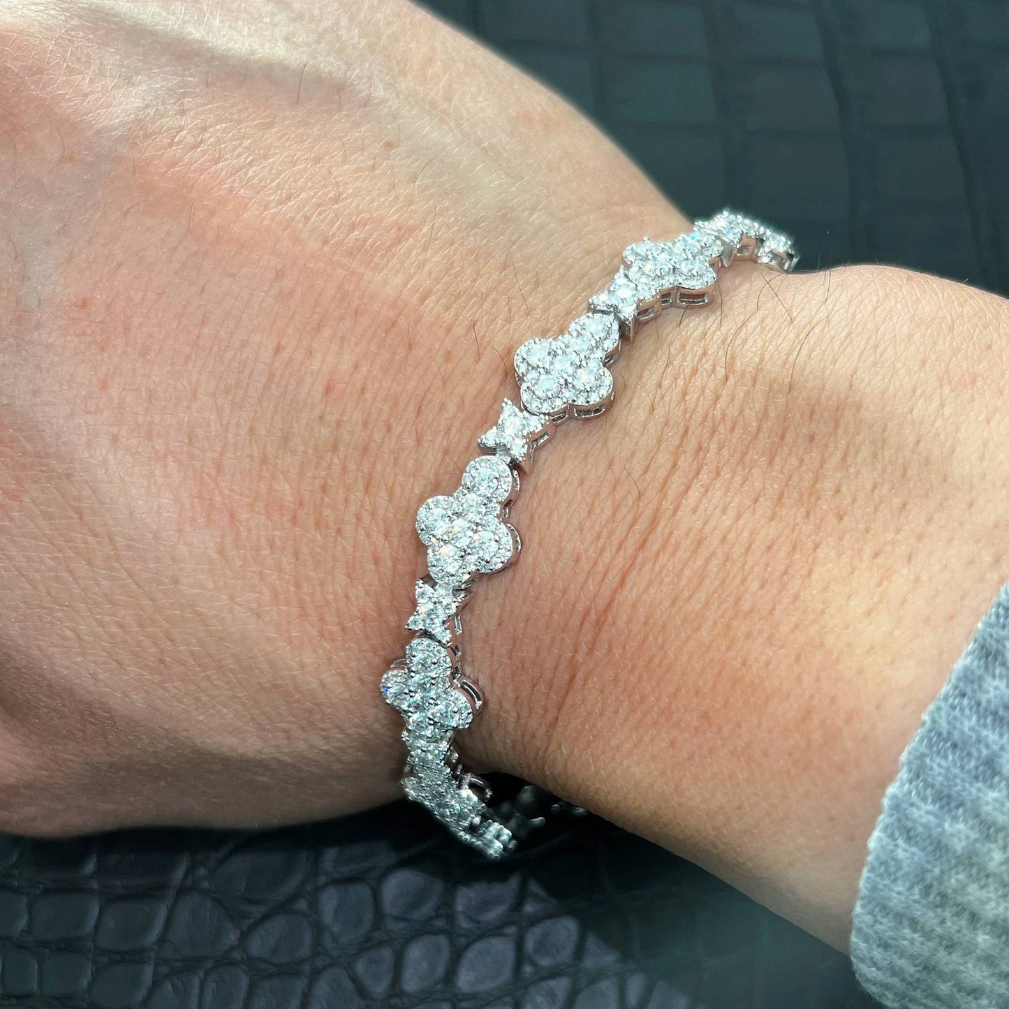 925 Silver VVS Moissanite Cluster Diamond Bracelet For Men