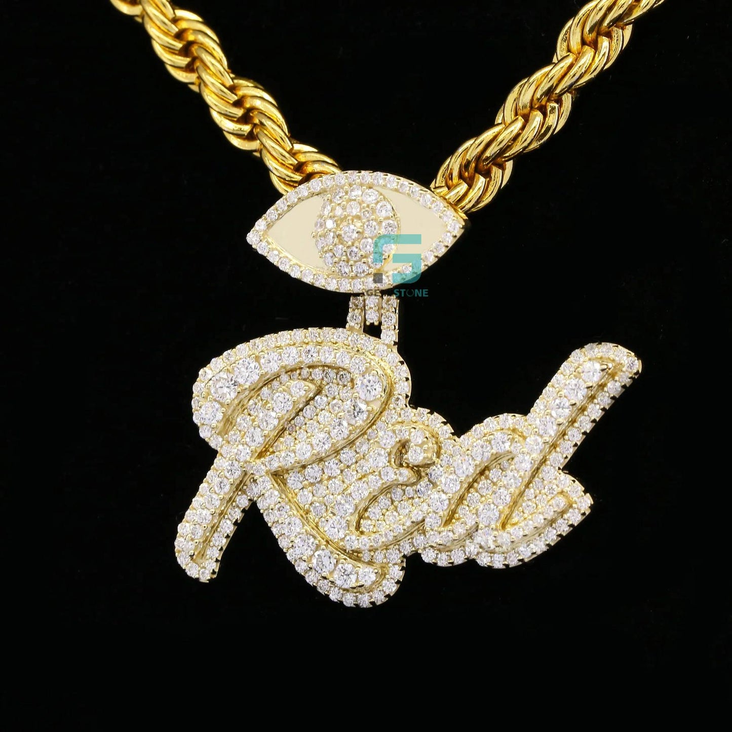 925 Silver Round Moissanite Hip Hop Diamond Initial Pendants