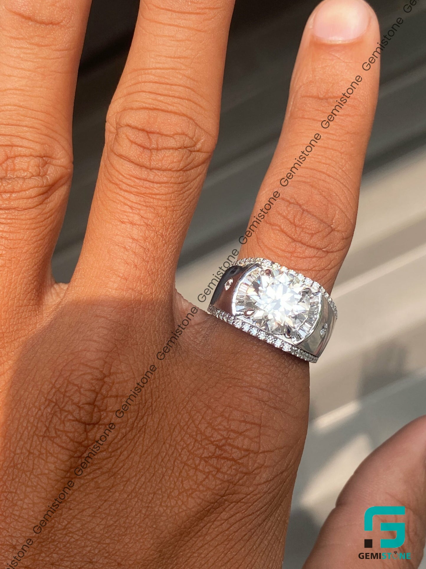 Mens 5Ct Round Cut Moissanite Diamond Hip Hop Ring