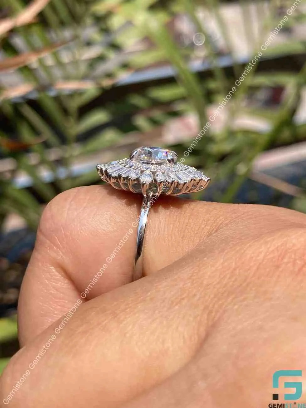 Round Cut Star bust Moissanite Engagement Ring