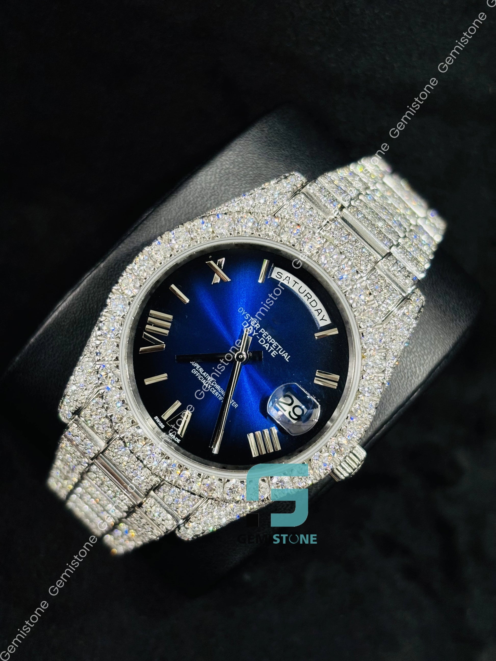 Royal Blue Dial Iced Out Hip Hop Watch