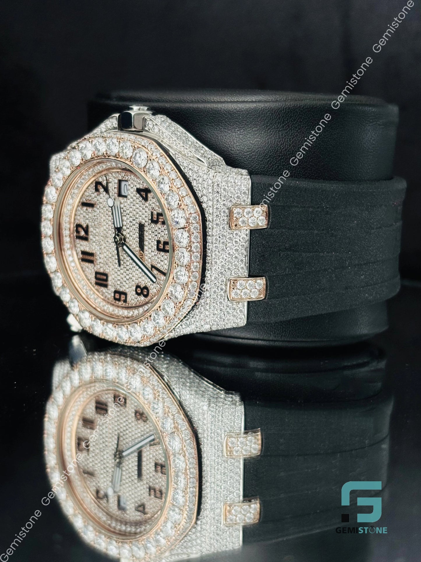 Silicon Black Strap Moissanite Luxury Hip Hop Watch