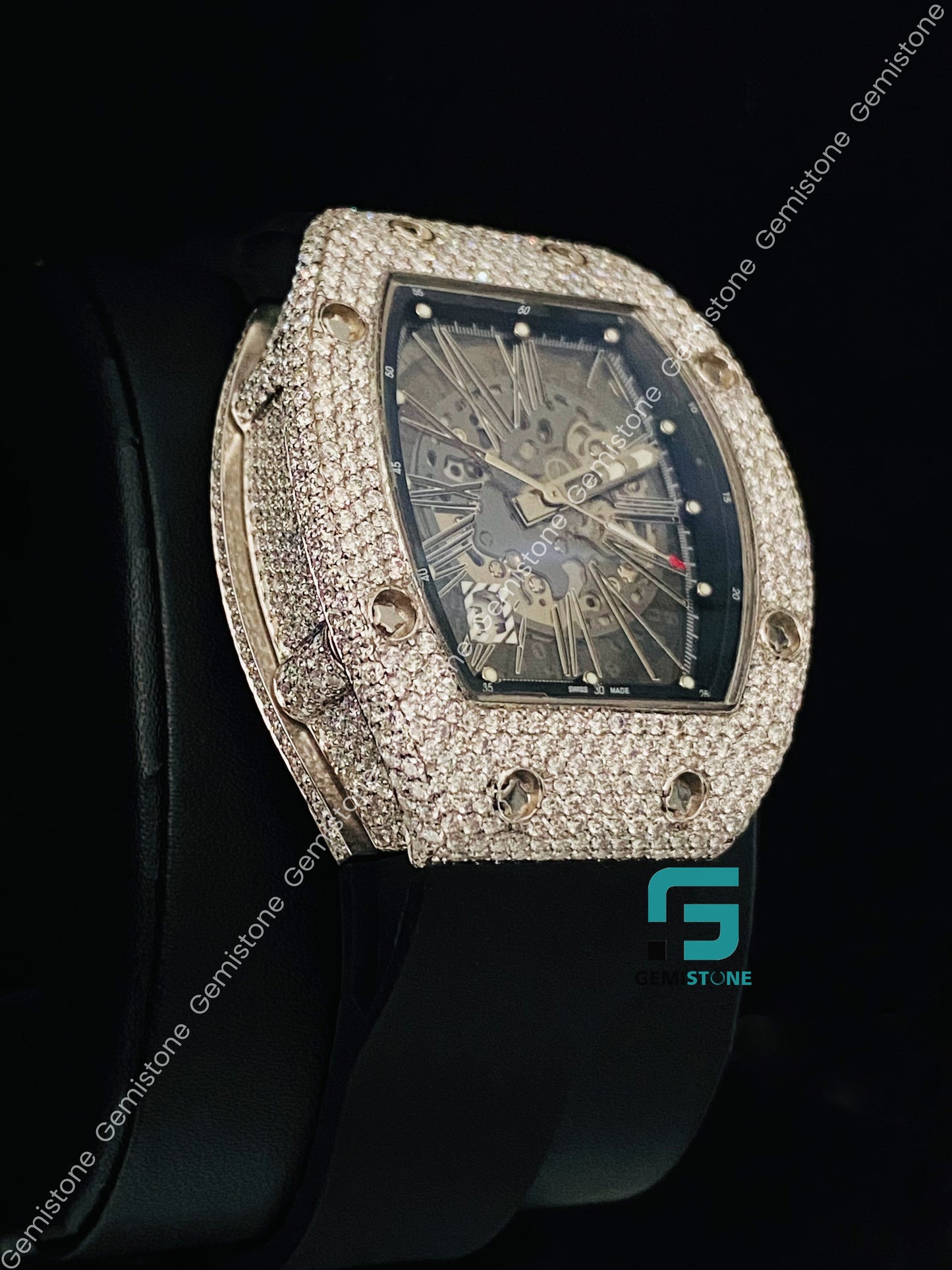 Skeleton Dial Moissanite Hip Hop Watch