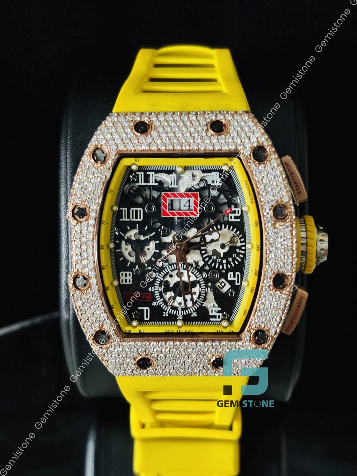 Skeleton Dial Silicon Belt Face Dial Moissanite Watch