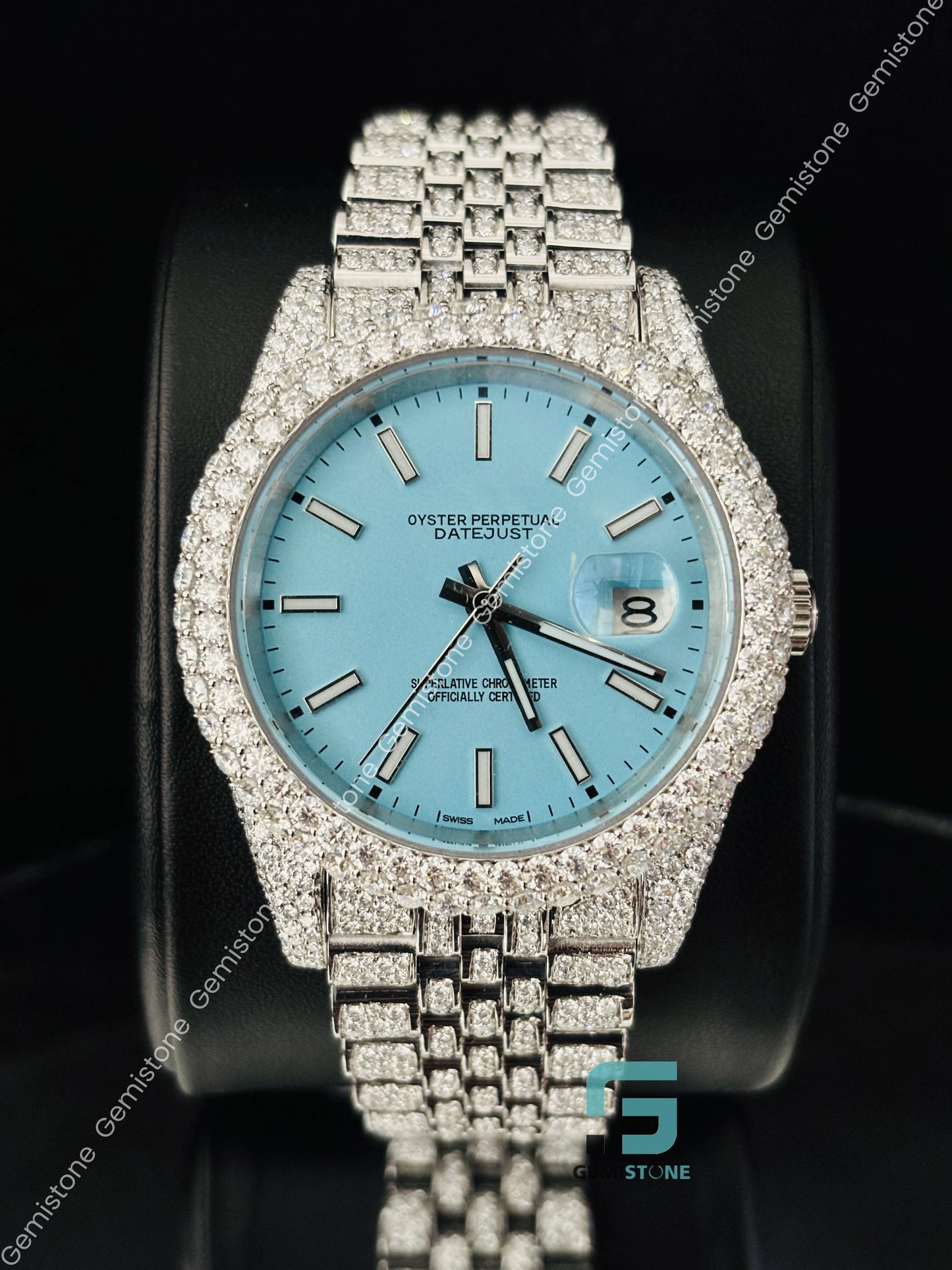 Sky Blue Moissanite Hip Hop Watch