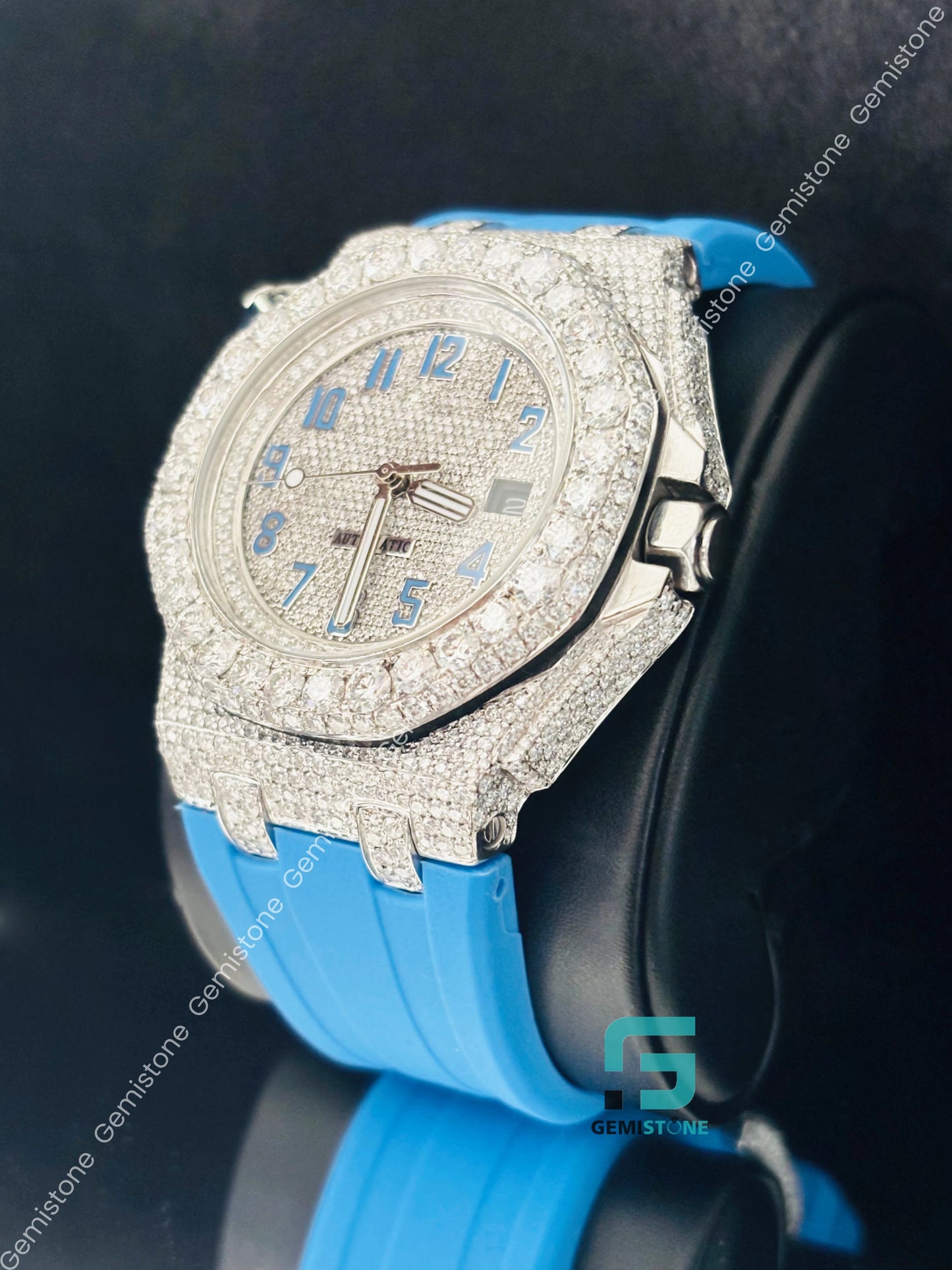 Sky Blue Number Moissanite Watch