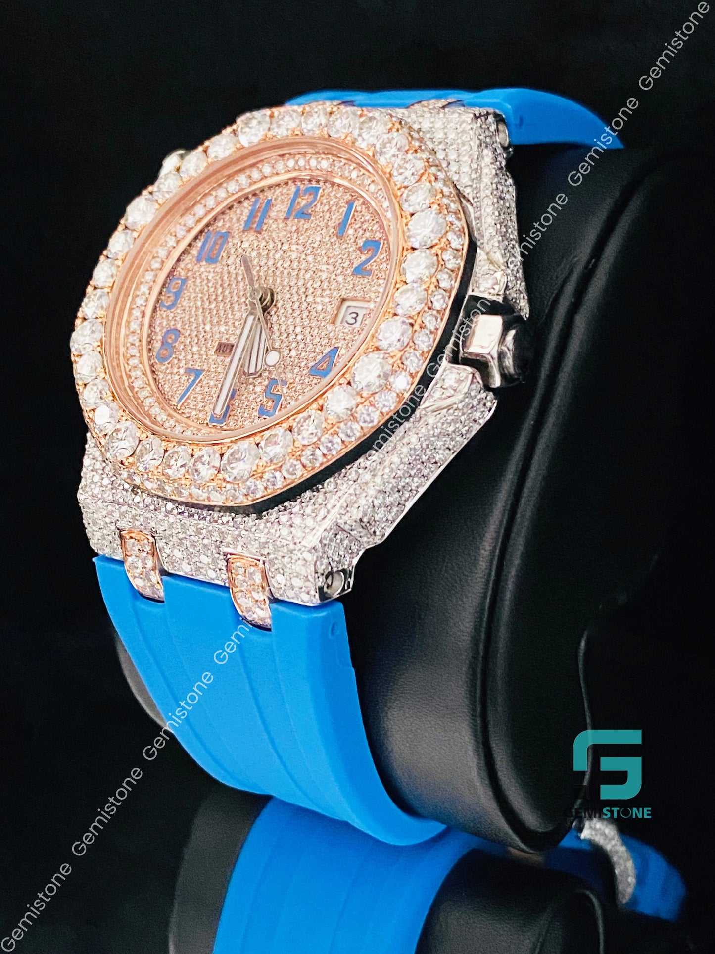 Sky Blue Silicon Belt Fully face Dial Studded Watch