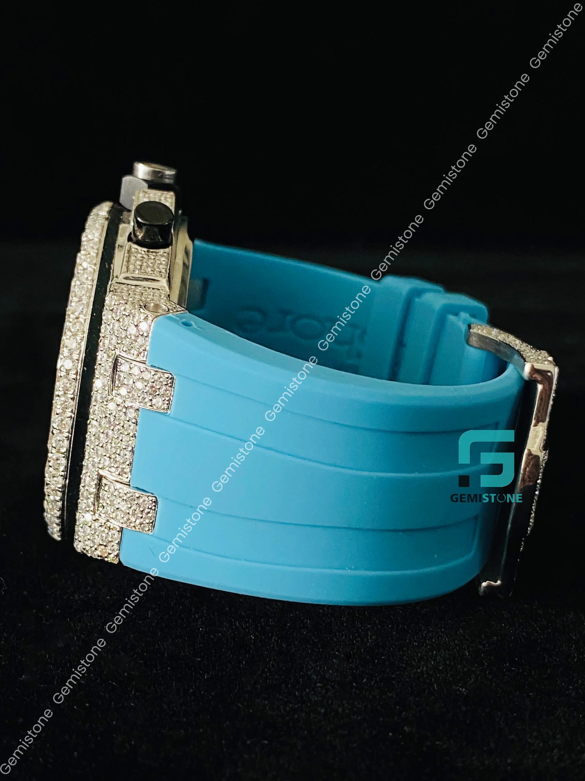 Sky Blue Silicon Diamond Watch For Men