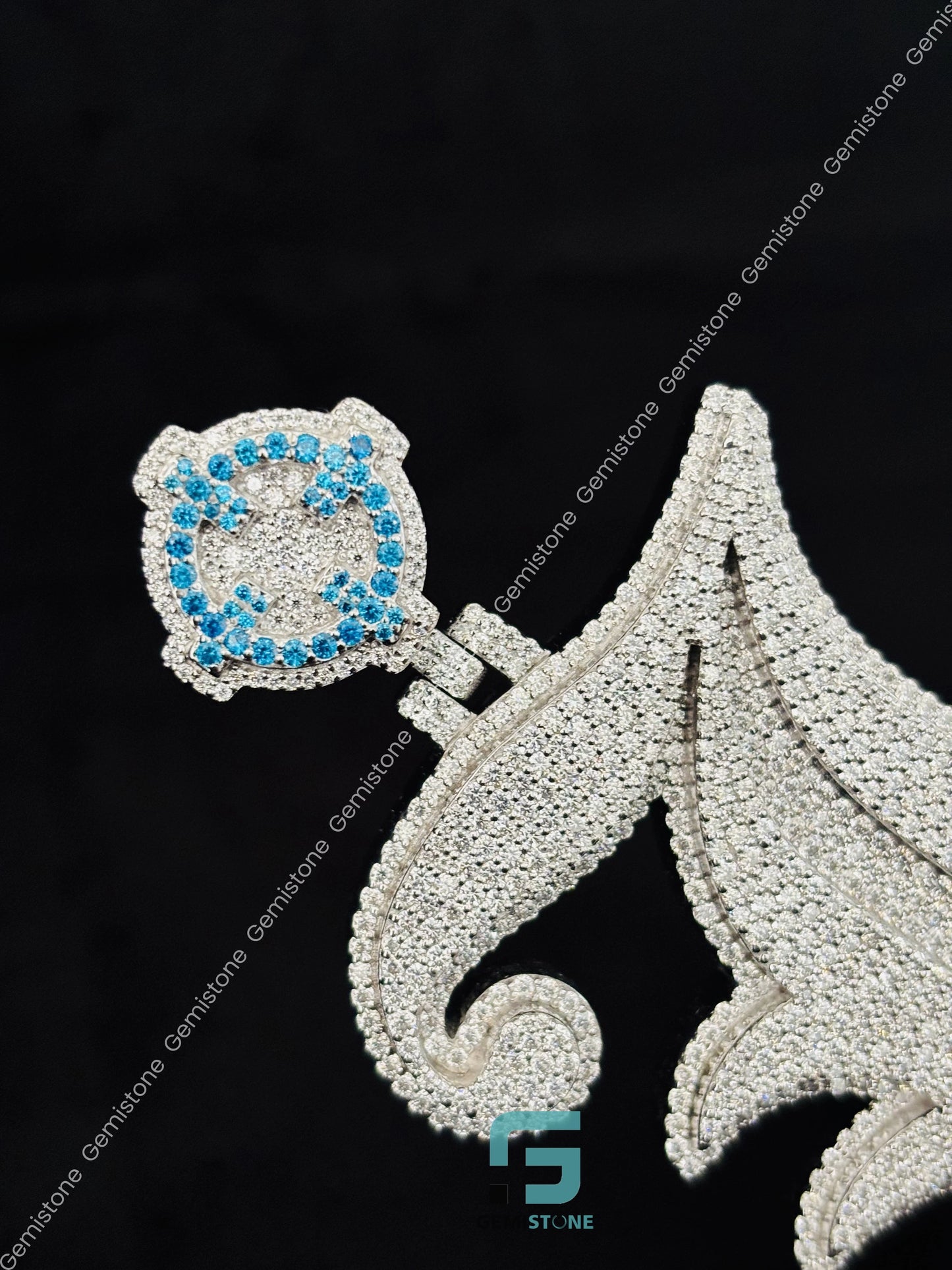 Sky Blue Stone Moissanite Bust Down Pendant