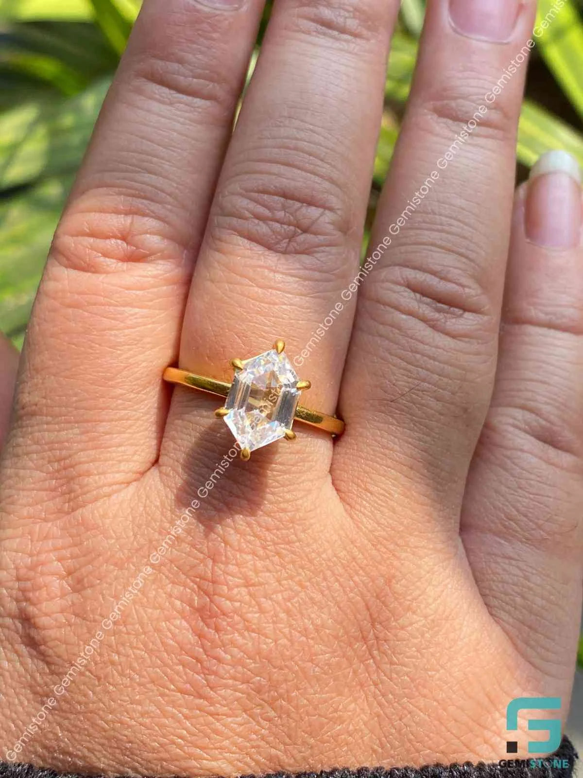 Solitaire Hexagon Moissanite Ring