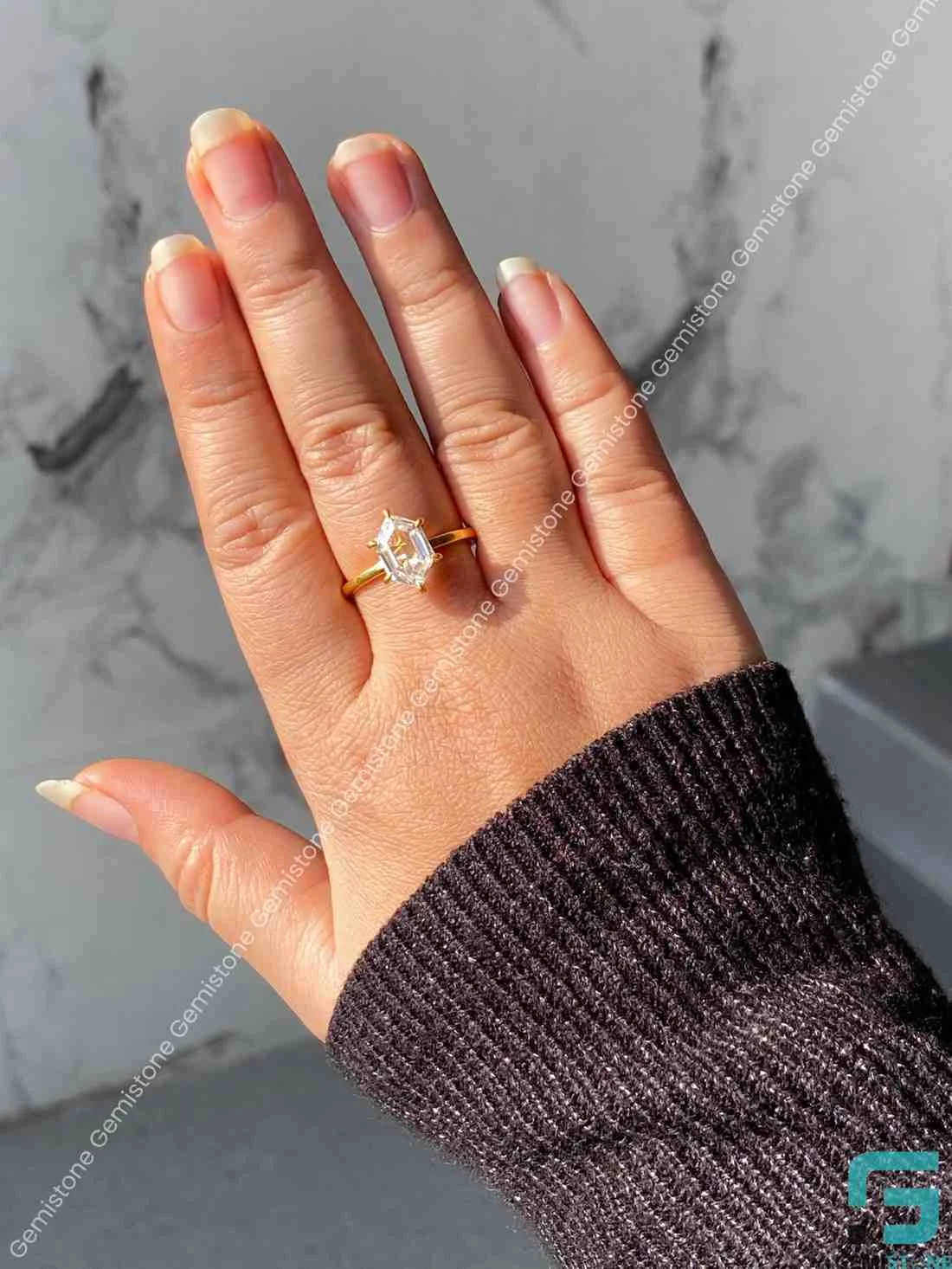 Solitaire Hexagon Ring