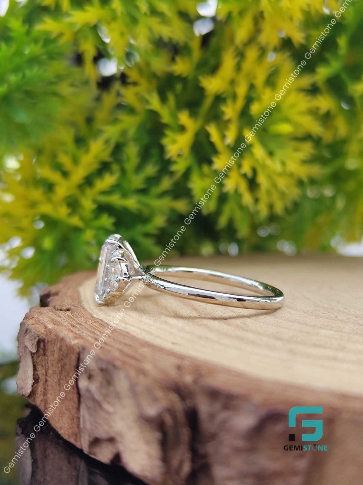 Solitaire Moissanite Emerald Cut Ring