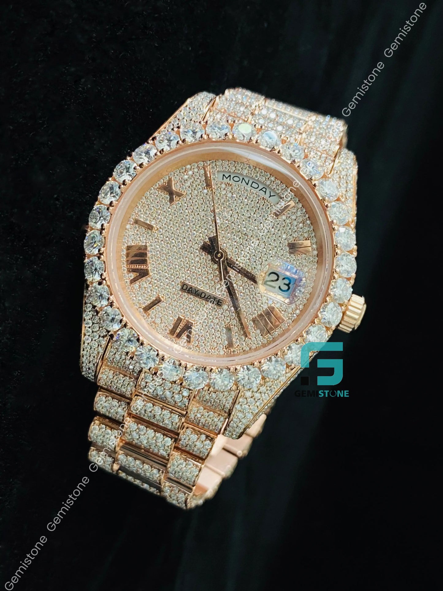 41MM Roman Dial Fully Iced Out Two Tone Custom VVS Moissanite Watch