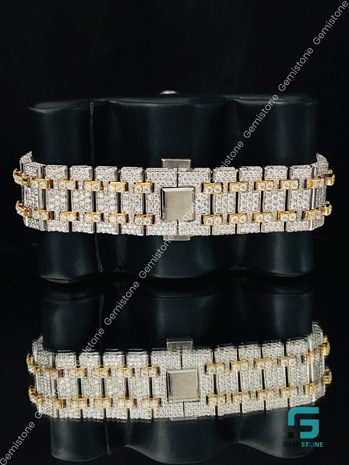 Men's Baguette Bar Fully Studded Rapper Moissanite Watch