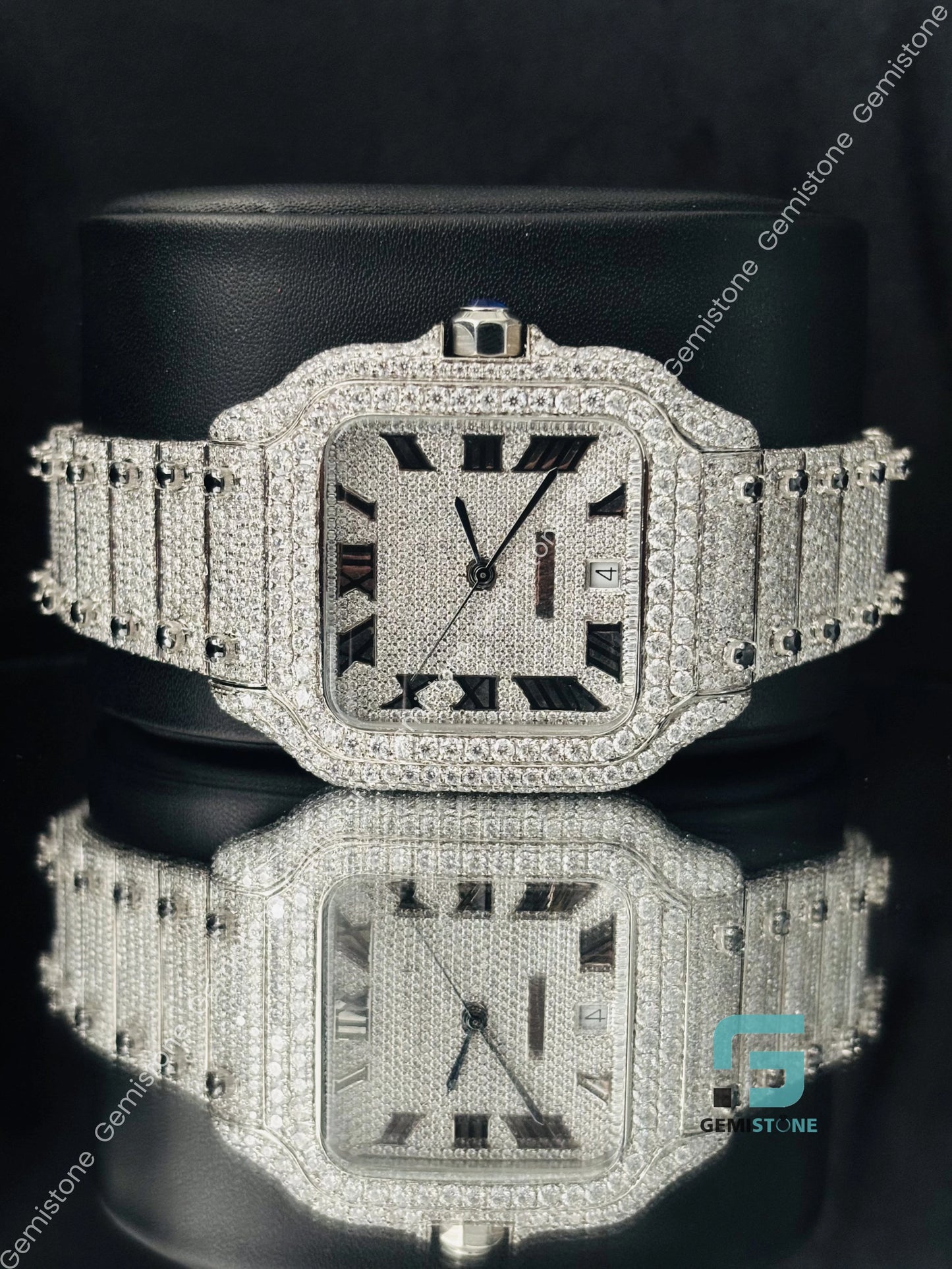 Stainless Steel Moissanite Roman Number Watch For Men