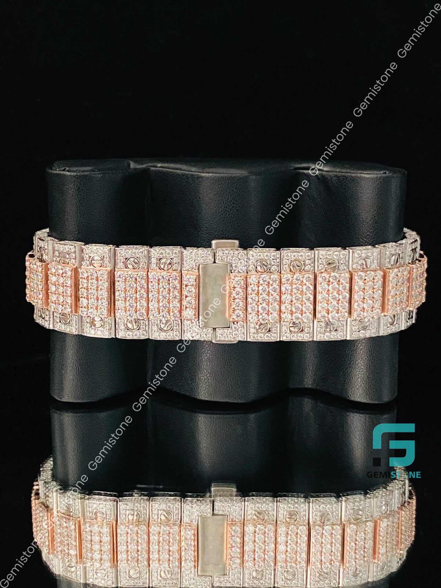 Mens Roman Number Two Tone VVS Moissanite Studded Diamond Watch