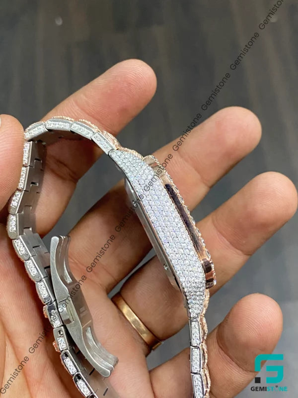 Two Tone Fully Iced Out Roman Dial Moissanite Watch For Men